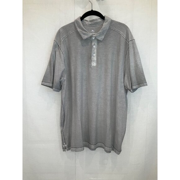 Tommy Bahama XL Gulf Coast Gray Striped Polo Shirt - Picture 2 of 5